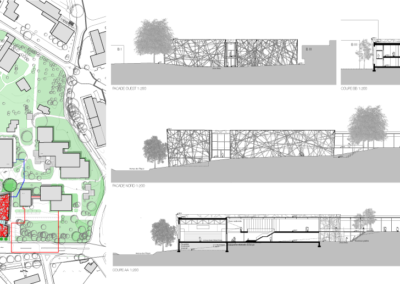Plan, concours pour la rénovation et l'agrandissement du Complexe Scolaire & Culturel de Beausobre. Architecture art et énergie.