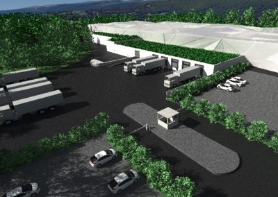 Plan 3D, projet architectural de grande envergure pour la construction d'une usine d'embouteillage à Divonne-Les-Bains, en France.